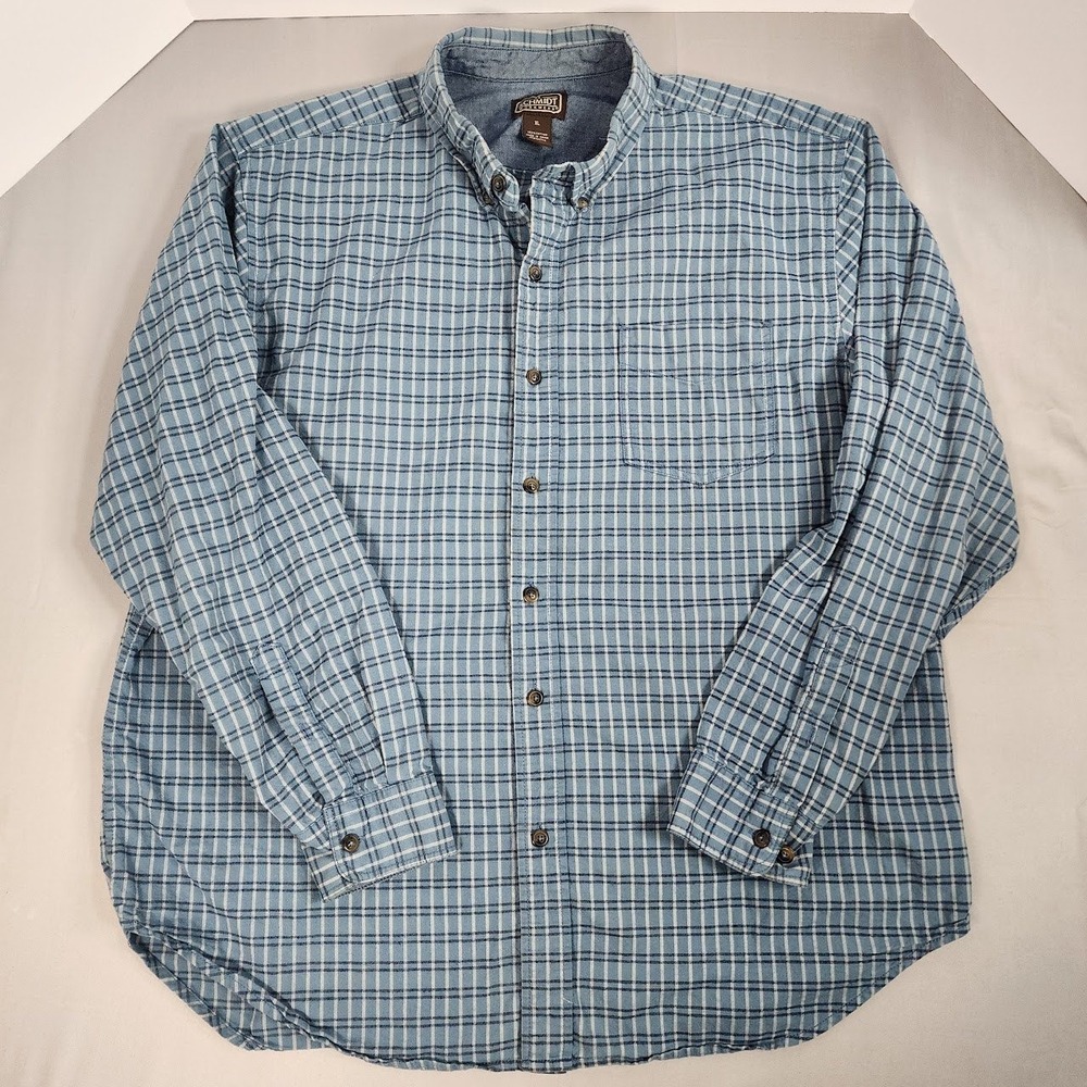 Vintage CE Schmidt Workwear Button Down Shirt Men XL Blue Plaid Excellent 0009
